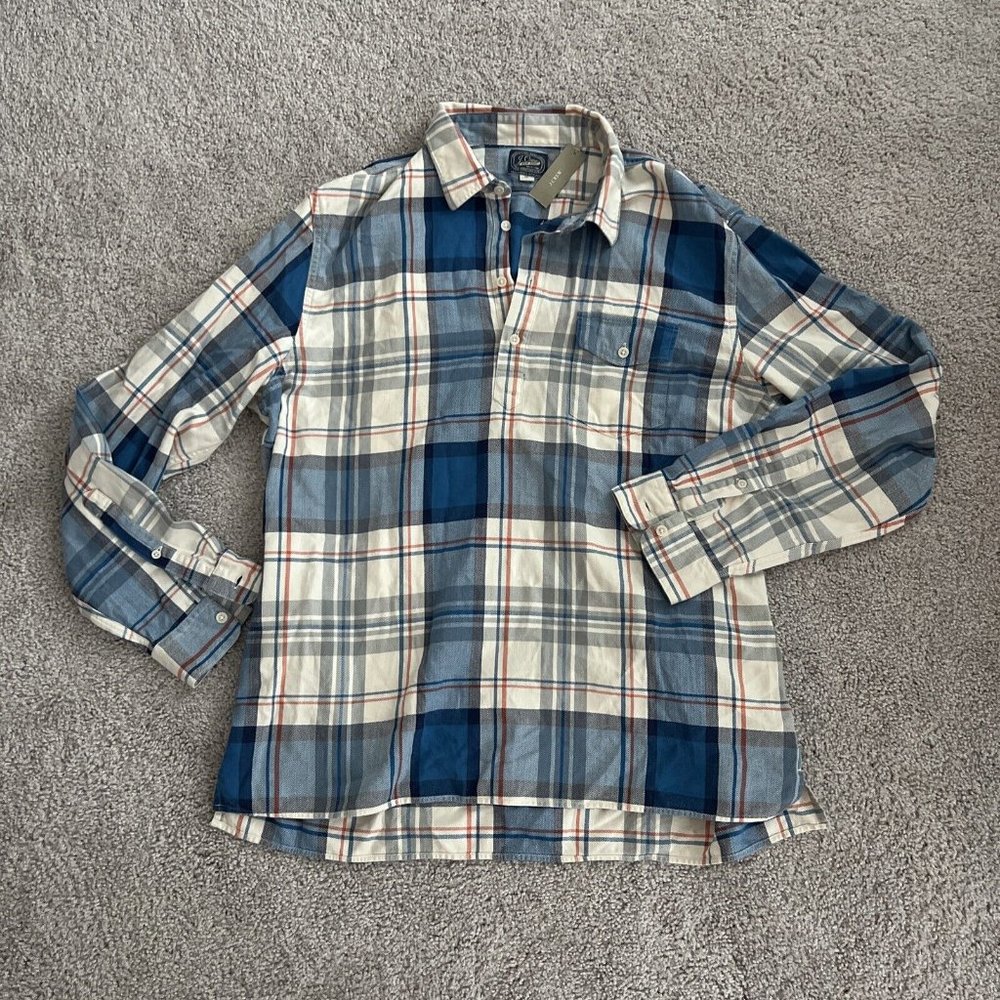 J Crew Fit Half Button Up Plaid Flannel Men's X Large NWT